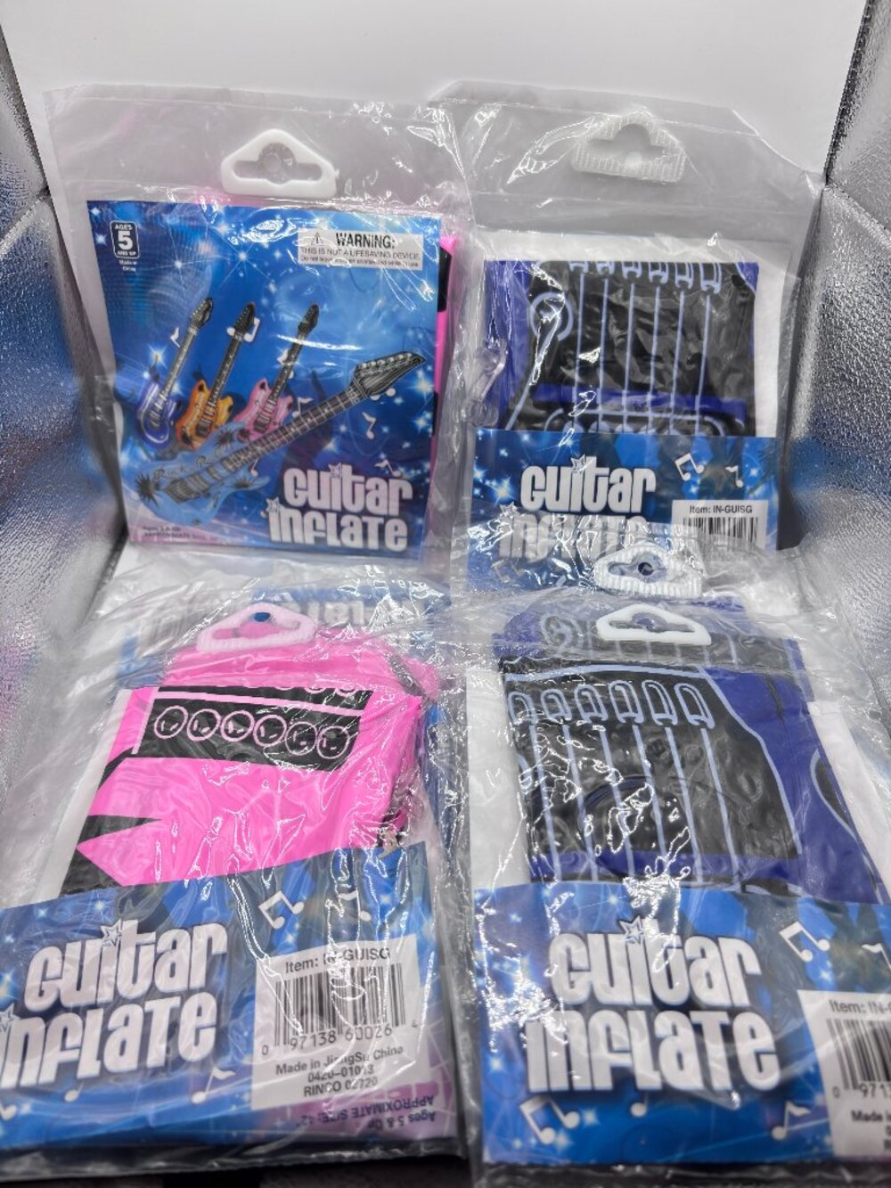 LOT OF 7 BIG INFLATABLE GUITARS 42" PINK BLUE PARTIES, KARAOKE, ROCK AND ROLL